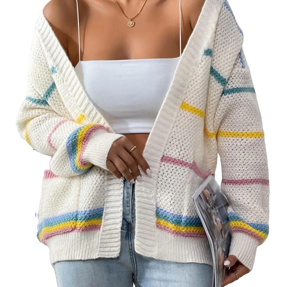 Casual Striped Long Sleeve Multicolor Women Cardigans (Women's) - Picture 1 of 8